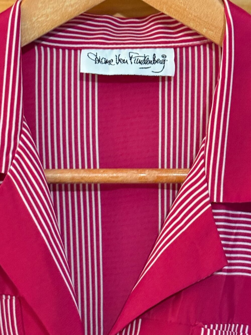 Vtg 80s Diane Von Furstenberg Tailored Pink Striped Midi Shirt Dress size 6 - Picture 4 of 7